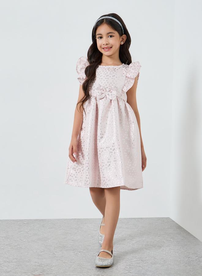 Styli Girls Pink Jacquard Fit and Flare Sleeveless Dress - Image 4